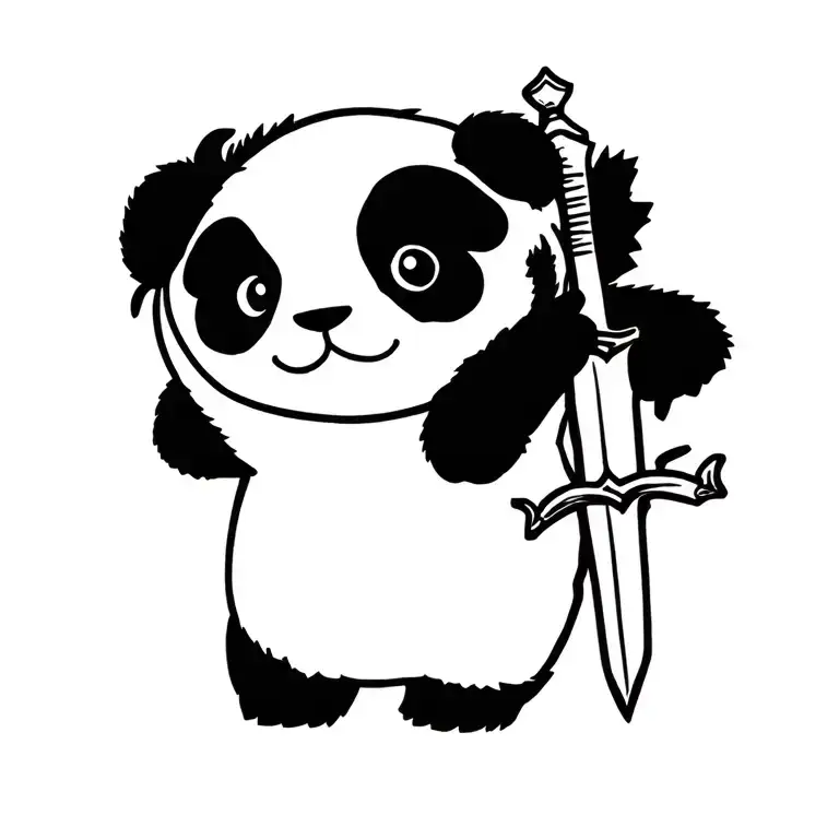 Panda Holding Sword Embedded Inside A Sugar Maple