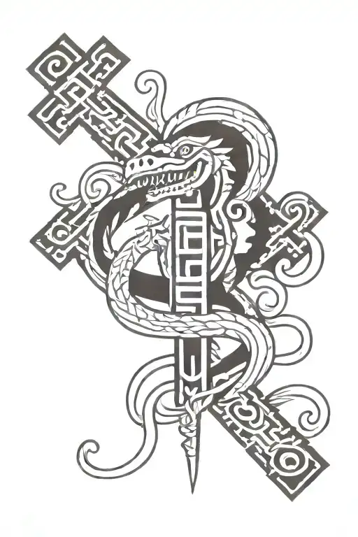Quetzalcoatl Wrapping Around A Cross