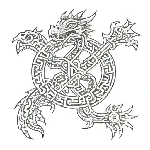 Cross With Aztec Dragon Wrapped Round