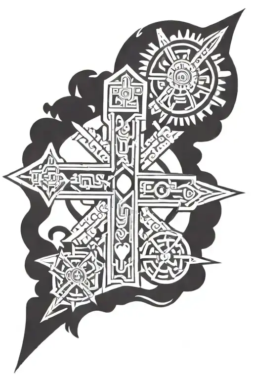 Cross With Aztec Symbols