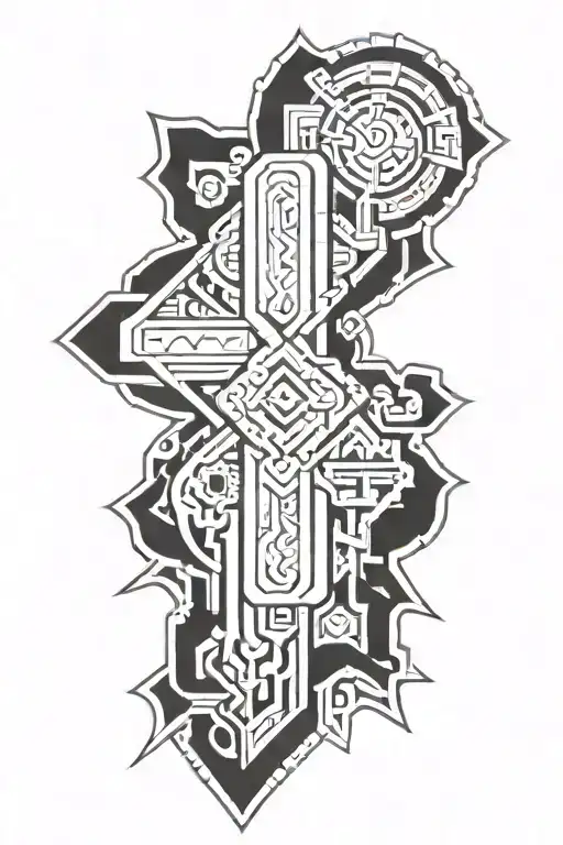 Cross With Aztec Symbols