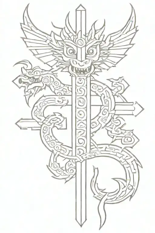 Aztec Dragon Wrapping Around A Cross
