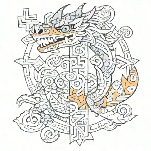 Aztec Dragon Wrapping Around A Cross