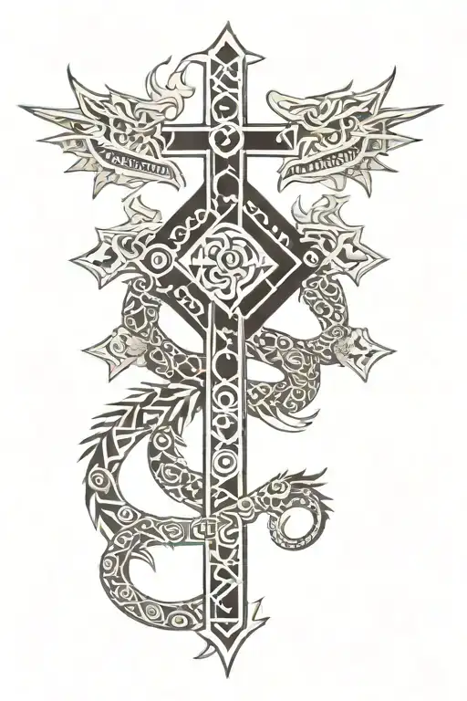 Aztec Dragon Wrapping Around A Cross