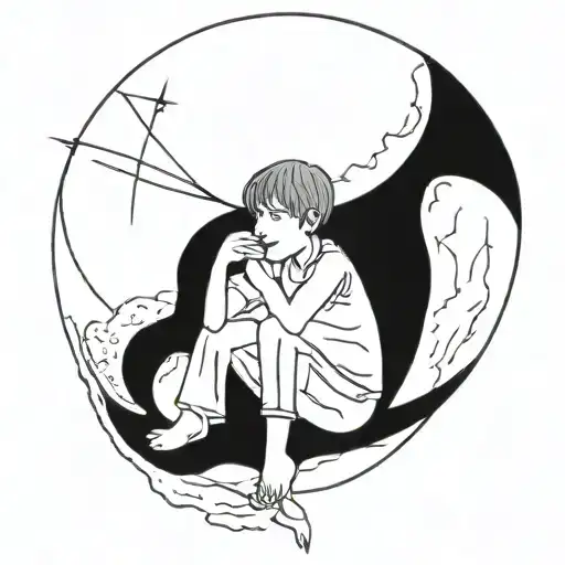 Moon And Boy Sitting