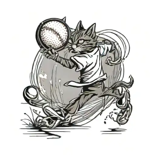 Cat Catching Baseball