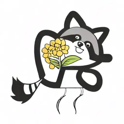 A Raccoon Walking On A Line Flower Bouquet