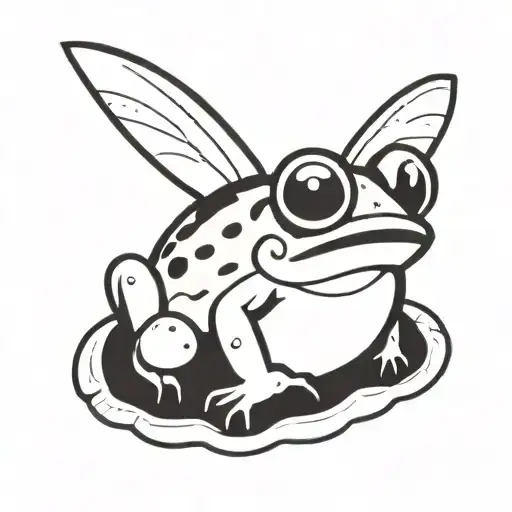 Frog With Wings Sitting On Snail Shell Pattern
