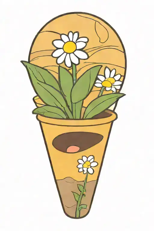 A Daisy Flower On An Elongated Stem In A Brown Pot That Smiles From The Marijuana Plant