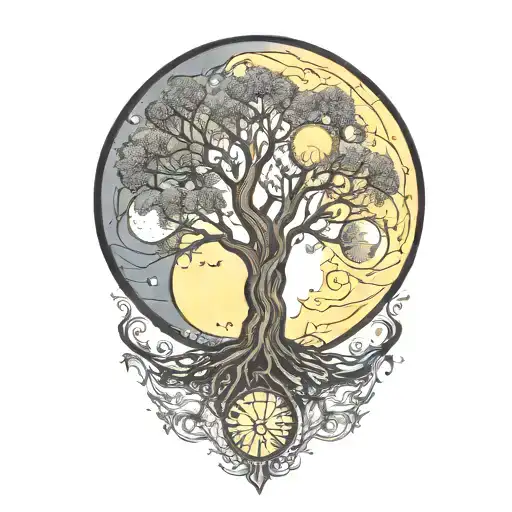 Tree Of Life And Sun And Moon