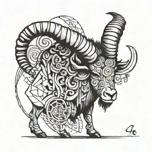 Aries In Half Realistic And Half Geometric Style