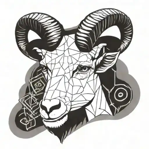 Aries In Half Realistic And Half Geometric Style