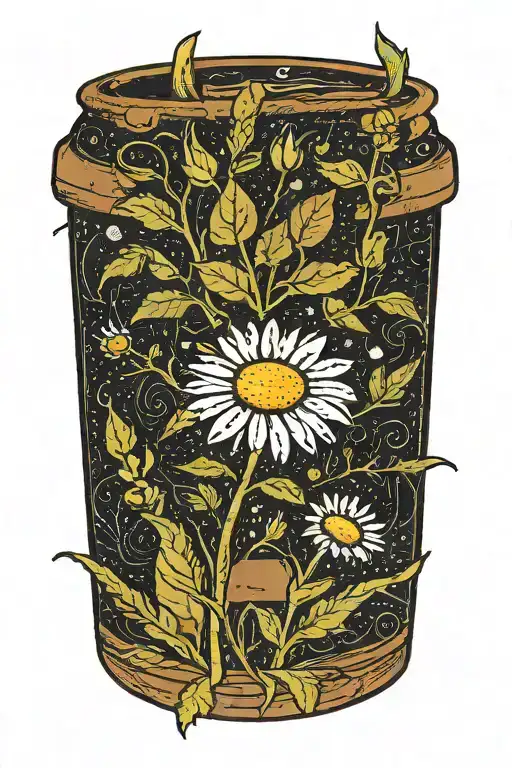 A Daisy Flower On An Elongated Stem In A Brown Pot That Smiles From The Marijuana Plant