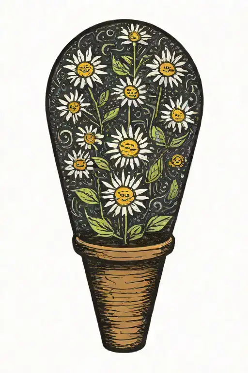 A Daisy Flower On An Elongated Stem In A Brown Pot That Smiles From The Marijuana Plant