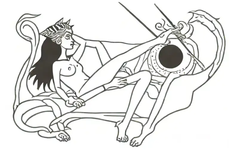 Sagittarius Woman Sitting Astride A Lying Tiger