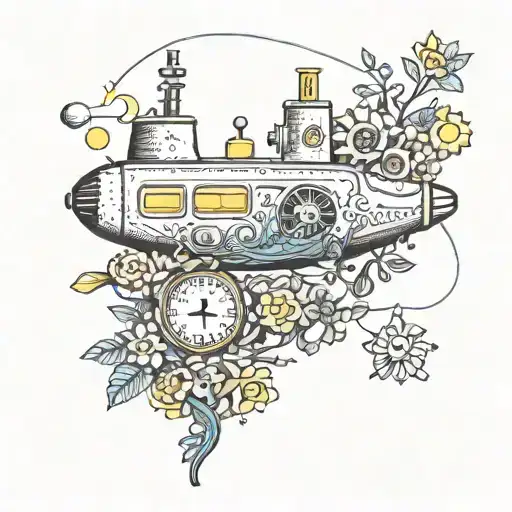 Yellow Submarine With Flowers And Clock