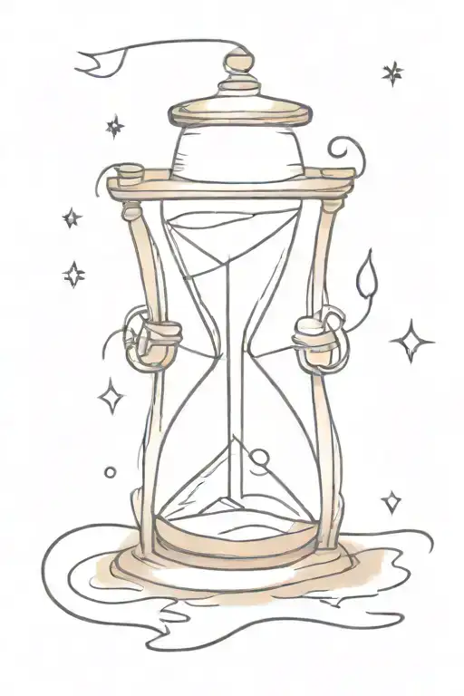 Hourglass With Sand And Compass And Candle Burning