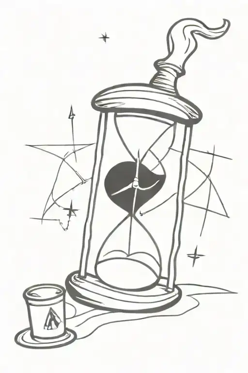 Hourglass With Sand And Compass And Candle Burning