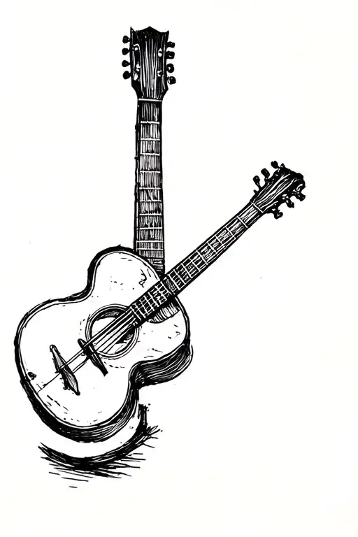Acoustic Guitar Sketch Style Tattoo Design Featuring Just The Strings And Fretboard And Soundhole