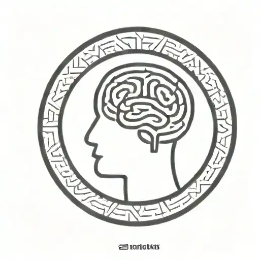 A Brain Inside A Simple Thick Black Line Circular Frame With Geometric Patterns Shooting From It