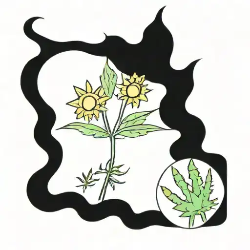 A Cannabis Leaf Intertwined With Sunflowers And Children's Handprints