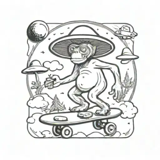 Mushroom Stoned Ape Skateboard Ufo