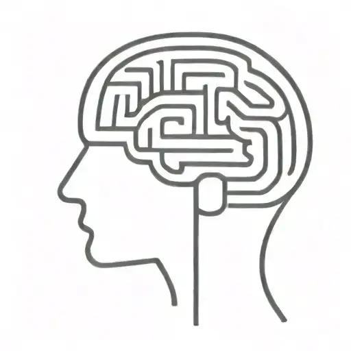 A Simple Minimalist Line Drawing Of A Brain As An Elaborate Maze