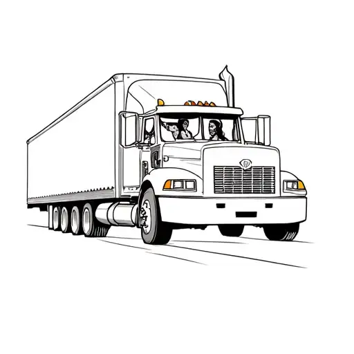 Chicano Women Driving A Semi Truck Shifting