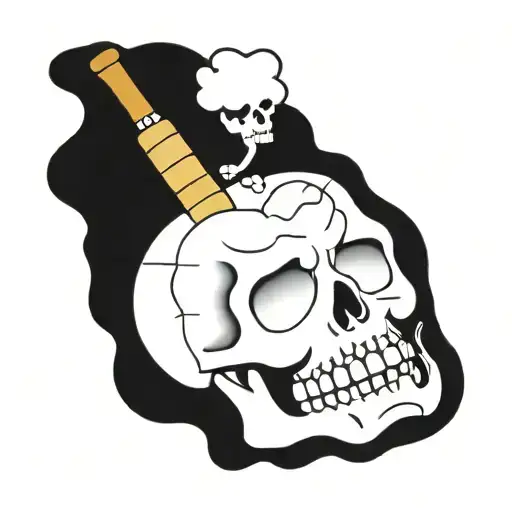 A Skull With Beer And Cigarette Motifs Intertwined In The Design
