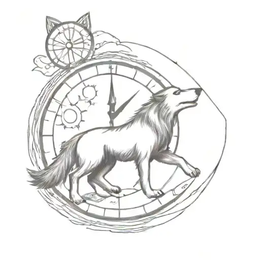 Compass Clock Wolf Howling At The Moon