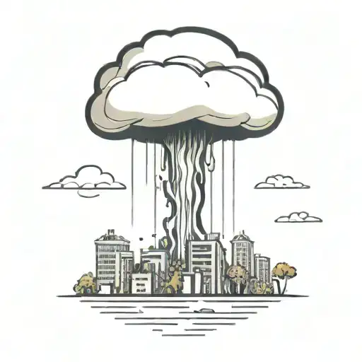 An Abstract Nuclear Explosion Mushroom Cloud Destroying A City In An Abstract Black Line Frame