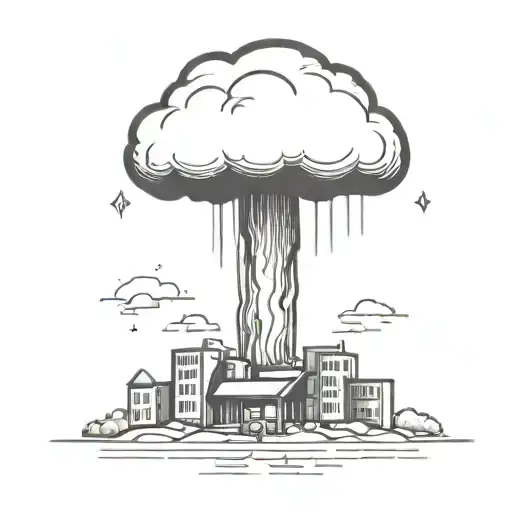 An Abstract Nuclear Explosion Mushroom Cloud Destroying A City In An Abstract Black Line Frame