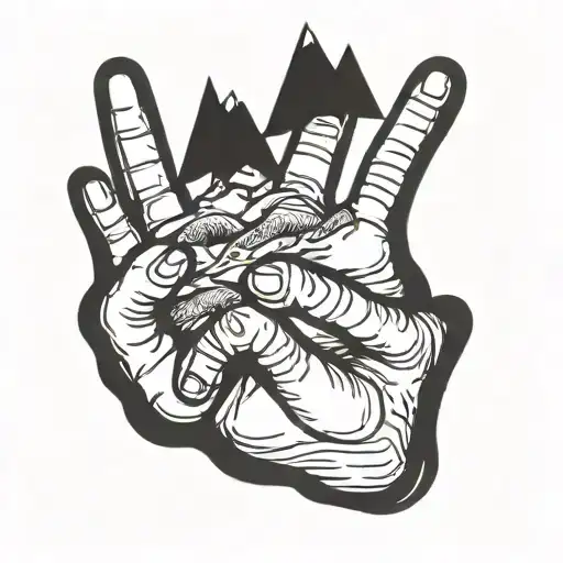 A 2D Image Of A Simple Human Hand Holding A Large Mountain