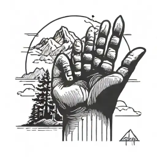 A 2D Image Of A Simple Human Hand Holding A Large Mountain