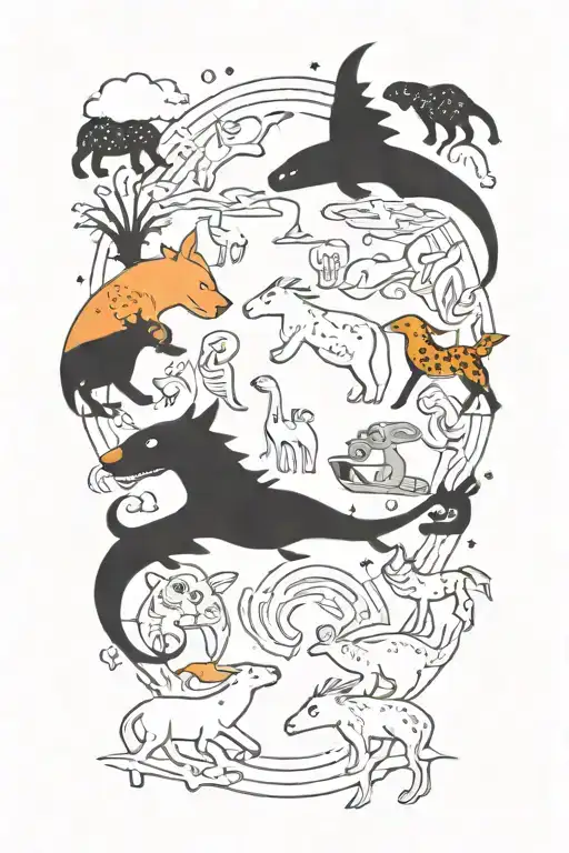 A Video Game Themed Tattoo Incorporating Animals And Fantasy Elements