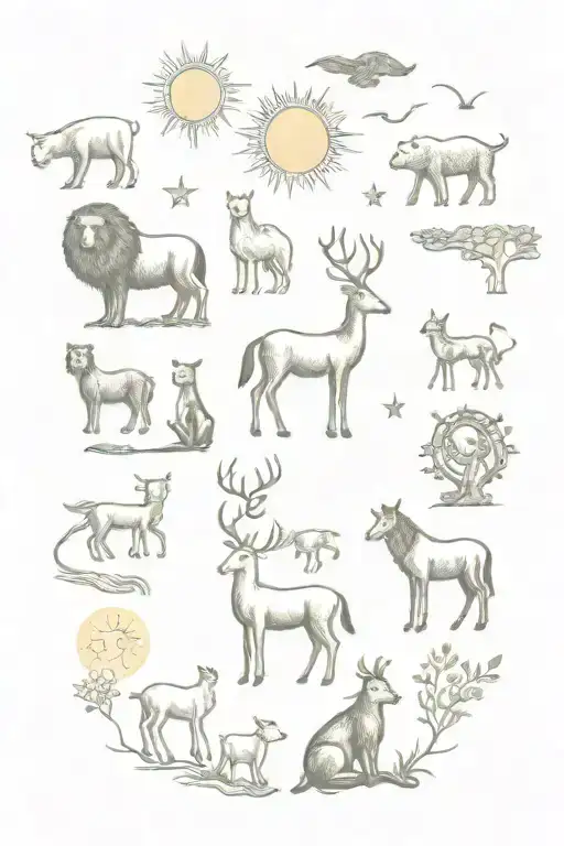 A Mix Of Medieval And Nature Elements Such As Animals And The Sun