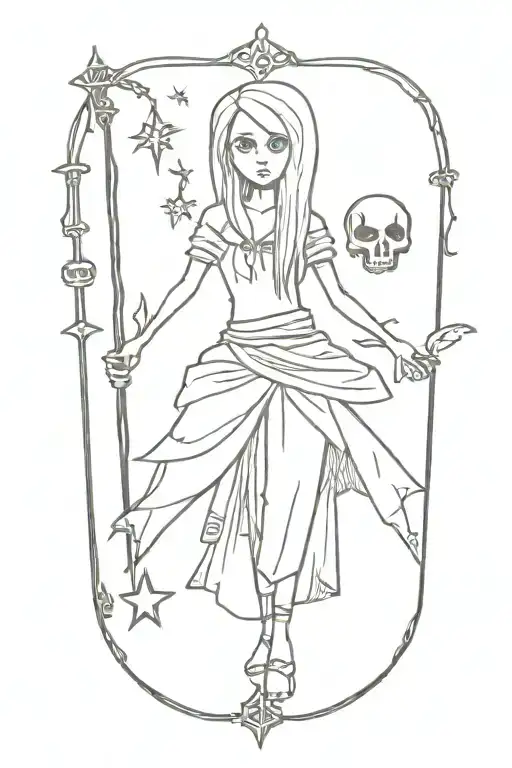 A Mystical Tattoo Design Blending Whimsical Goth Aesthetics With Medieval Imagery