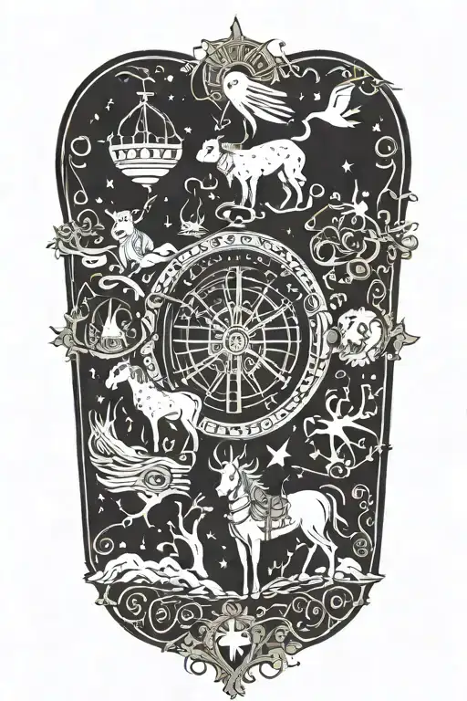 A Mystical Tattoo Design Blending Whimsical Goth Aesthetics With Medieval Imagery