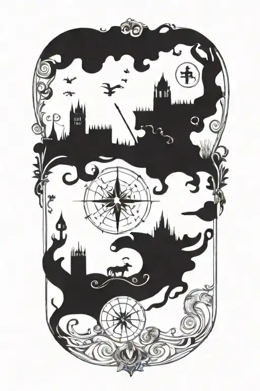 A Mystical Tattoo Design Blending Whimsical Goth Aesthetics With Medieval Imagery