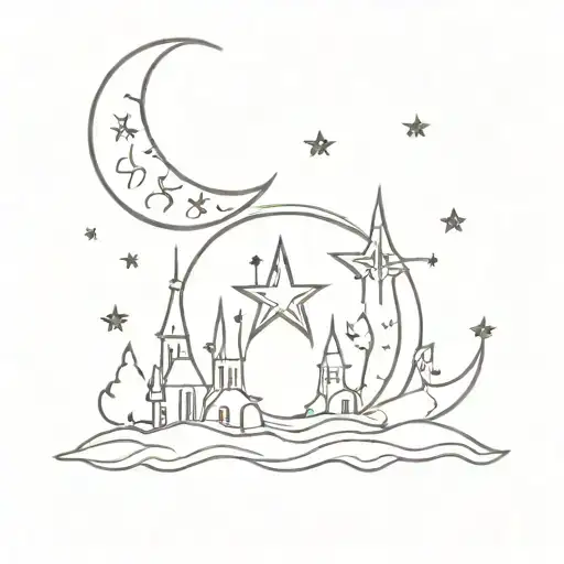 A Whimsical Gothic Design With Moon And Star Motifs Intertwined With Mystical Creatures