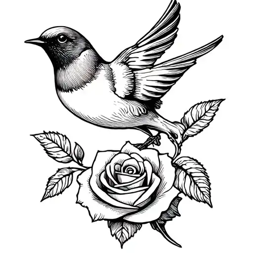 A Swallow With A Rose Intertwined
