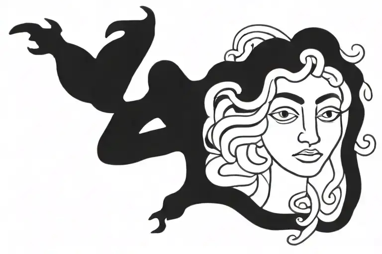 Duo Tone Medusa Tattoo With Tribalism