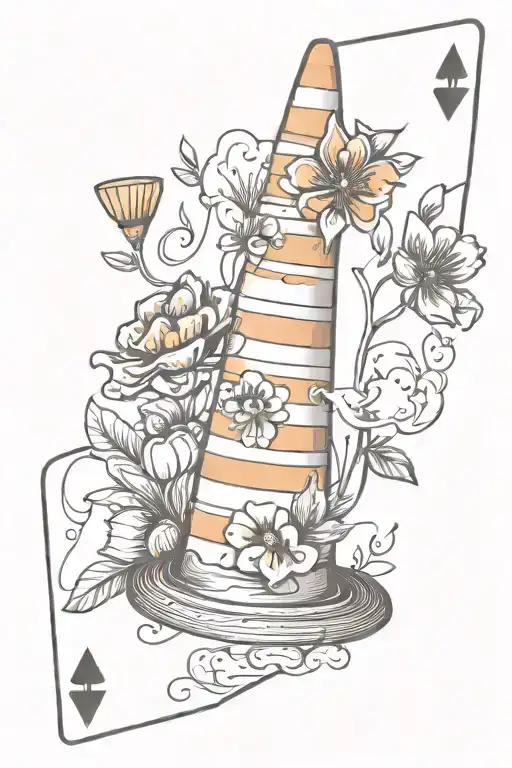 Traffic Cone With Narcissistic Flowers And 333 Deck Of Cards