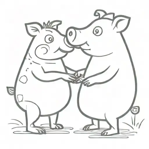 Couple Of Female And Male Piggies Kissing Each Other