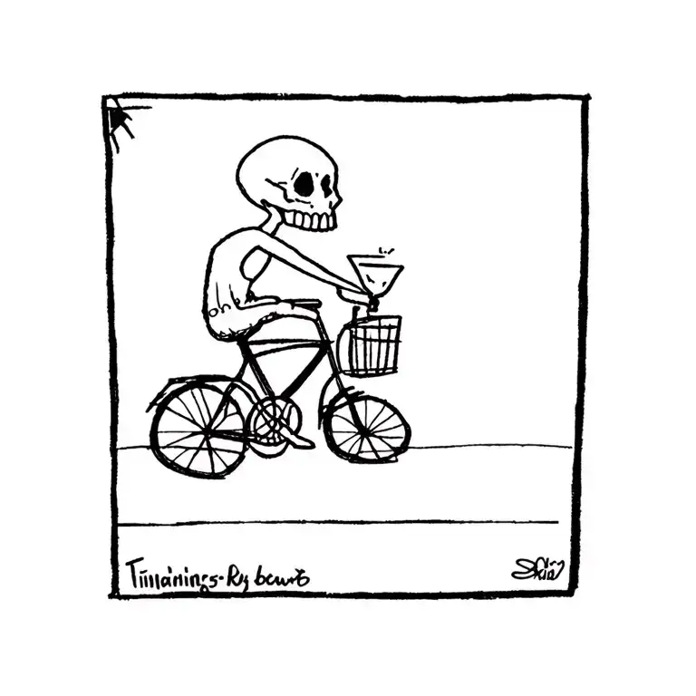 Skull Riding A Bicycle Holding A Cocktail Glass