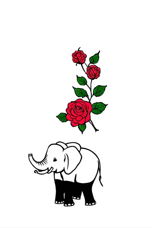 Elephant With Roses