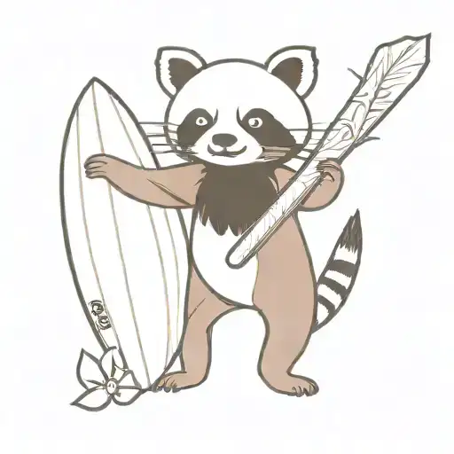 Red Panda Holding A Surfboard