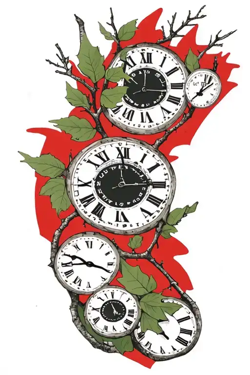 Birch Branches With Hunter Green Leaves With Only Three Clocks Integrated Into It For An Arm Sleeve