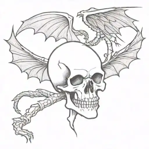 Skull Facing And Dragon Wings Behind
