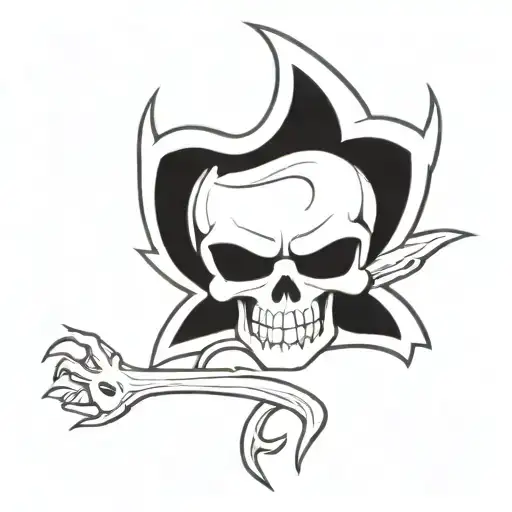Cartoon Skull Face And Dragon Wings Behind
